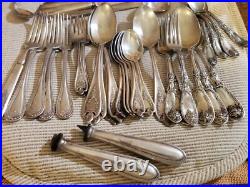 90 Piece Collection Edwardian / Victorian Silver Plate Flatware / Serving Pcs