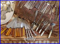 90 Piece Collection Edwardian / Victorian Silver Plate Flatware / Serving Pcs