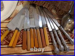 90 Piece Collection Edwardian / Victorian Silver Plate Flatware / Serving Pcs