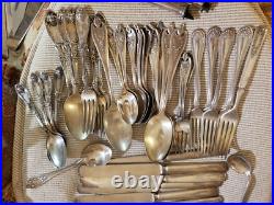 90 Piece Collection Edwardian / Victorian Silver Plate Flatware / Serving Pcs