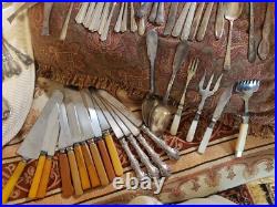 90 Piece Collection Edwardian / Victorian Silver Plate Flatware / Serving Pcs