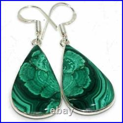 925 Silver Plated Malachite Gemstone Wedding Earrings Gifts for Her