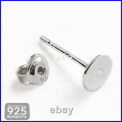 925 Sterling Silver Earrings Stud Post 4mm Flat Plate with 6mm Back 407