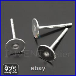 925 Sterling Silver Earrings Stud Post 4mm Flat Plate with 6mm Back 407