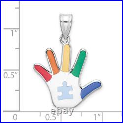 925 Sterling Silver Rhod Plate Autism Puzzle Piece Handprint Necklace Charm P