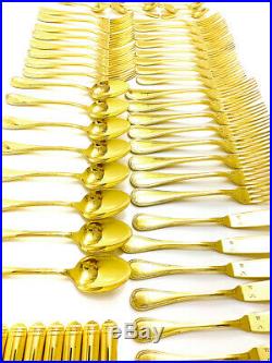 92 Piece Christofle Gold Plated Service for 8 + Serving Utensils Malmaison