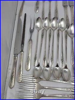 92 Piece Nobility Plate Oneida Royal Rose Vintage Silver Plate Silverware Set