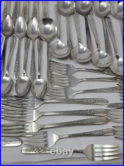 92 Piece Nobility Plate Oneida Royal Rose Vintage Silver Plate Silverware Set