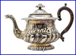ANTIQUE Silver Plate on Copper Ornate 3 Piece Tea Set Teapot / Creamer / Sugar