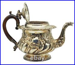ANTIQUE Silver Plate on Copper Ornate 3 Piece Tea Set Teapot / Creamer / Sugar