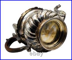 ANTIQUE Silver Plate on Copper Ornate 3 Piece Tea Set Teapot / Creamer / Sugar