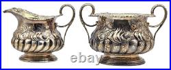 ANTIQUE Silver Plate on Copper Ornate 3 Piece Tea Set Teapot / Creamer / Sugar