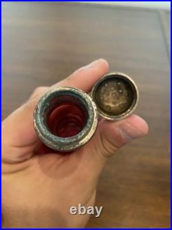 ANTIQUE Victorian Cranberry 6 Piece Silver Plate Rotating Castor Cruet SET 16H