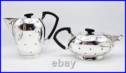 ART DECO SPACE AGE SILVER PLATED FOUR-PIECE TEA SET c1950 STAR PATTERN