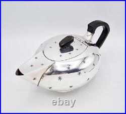 ART DECO SPACE AGE SILVER PLATED FOUR-PIECE TEA SET c1950 STAR PATTERN