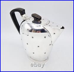 ART DECO SPACE AGE SILVER PLATED FOUR-PIECE TEA SET c1950 STAR PATTERN