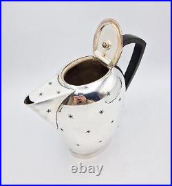 ART DECO SPACE AGE SILVER PLATED FOUR-PIECE TEA SET c1950 STAR PATTERN