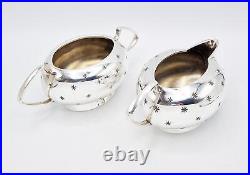ART DECO SPACE AGE SILVER PLATED FOUR-PIECE TEA SET c1950 STAR PATTERN