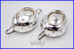 ART DECO SPACE AGE SILVER PLATED FOUR-PIECE TEA SET c1950 STAR PATTERN