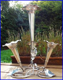A LARGE SILVER PLATED ART NOUVEAU EPERGNE CENTRE PIECE VASE c1900