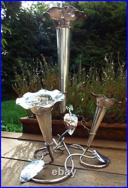 A LARGE SILVER PLATED ART NOUVEAU EPERGNE CENTRE PIECE VASE c1900