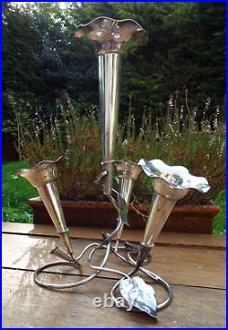 A LARGE SILVER PLATED ART NOUVEAU EPERGNE CENTRE PIECE VASE c1900