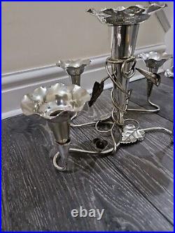 A LARGE SILVER PLATED ART NOUVEAU EPERGNE CENTRE PIECE VASE c1900