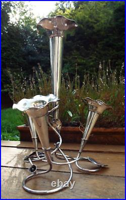 A LARGE SILVER PLATED ART NOUVEAU EPERGNE CENTRE PIECE VASE c1900