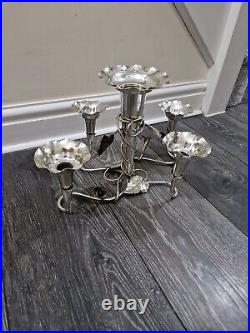 A LARGE SILVER PLATED ART NOUVEAU EPERGNE CENTRE PIECE VASE c1900