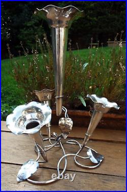 A LARGE SILVER PLATED ART NOUVEAU EPERGNE CENTRE PIECE VASE c1900
