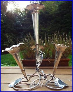 A LARGE SILVER PLATED ART NOUVEAU EPERGNE CENTRE PIECE VASE c1900