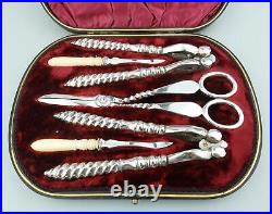 A good antique silver plate Dessert Serving Set Cased by Atkin Bros C. 19thC