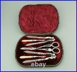 A good antique silver plate Dessert Serving Set Cased by Atkin Bros C. 19thC