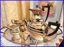 Amazing silver plated 5 piece set coffe/tea pots sugar bowl creamer large tray