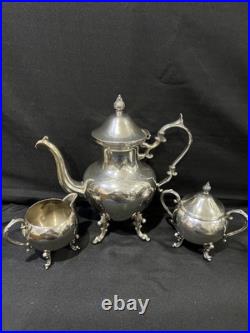 AntiqueEnglish Silver Plate Teapot Creamer Sugar Bowl 3 Piece Tea Set