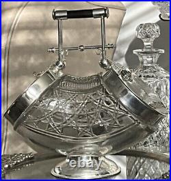 Antique 11 J Dixon Sons SILVER PL DOUBLE ENDED BONBON BOX CUT GLASS CENTREPIECE