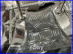 Antique 11 J Dixon Sons SILVER PL DOUBLE ENDED BONBON BOX CUT GLASS CENTREPIECE