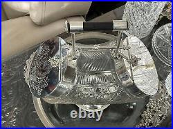 Antique 11 J Dixon Sons SILVER PL DOUBLE ENDED BONBON BOX CUT GLASS CENTREPIECE