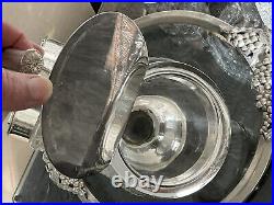 Antique 11 J Dixon Sons SILVER PL DOUBLE ENDED BONBON BOX CUT GLASS CENTREPIECE