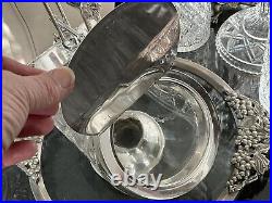 Antique 11 J Dixon Sons SILVER PL DOUBLE ENDED BONBON BOX CUT GLASS CENTREPIECE