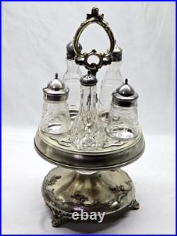 Antique 1880s Victorian Silver Plate 6-Piece Footed Cruet Set READ DESCRIPTION