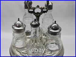 Antique 1880s Victorian Silver Plate 6-Piece Footed Cruet Set READ DESCRIPTION