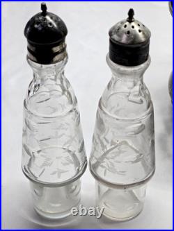 Antique 1880s Victorian Silver Plate 6-Piece Footed Cruet Set READ DESCRIPTION