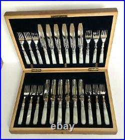 Antique 24 Piece Silver Plated Dessert Set Mother of Pearl Handles Boxed