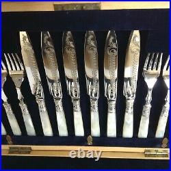 Antique 24 Piece Silver Plated Dessert Set Mother of Pearl Handles Boxed