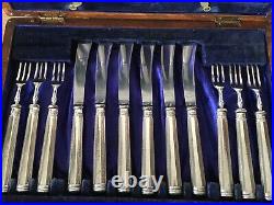 Antique 24 Piece Sterling Silver Handled Tea Knife And Fork Set Art Deco Style