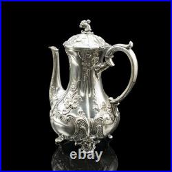 Antique 4 Piece Tea Service, English, Silver Plate, Coffee Pot, Edwardian, 1910 Antique 4 Piece Tea Service, English, Silver Plate, Coffee Pot, Edwardian, 1910