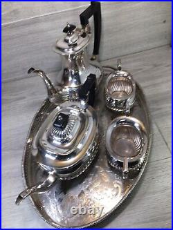 Antique 4 piece tea coffee set milk sugar and large tray superb condition