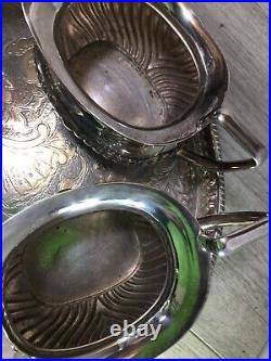 Antique 4 piece tea coffee set milk sugar and large tray superb condition
