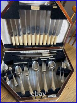 Antique 53 Piece Silver Plated Canteen of Cutlery engraved C Walker & Hall